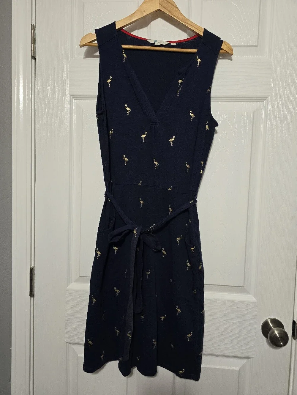 Boden Navy Mini Dress with Gold Flamingo Print Size 6